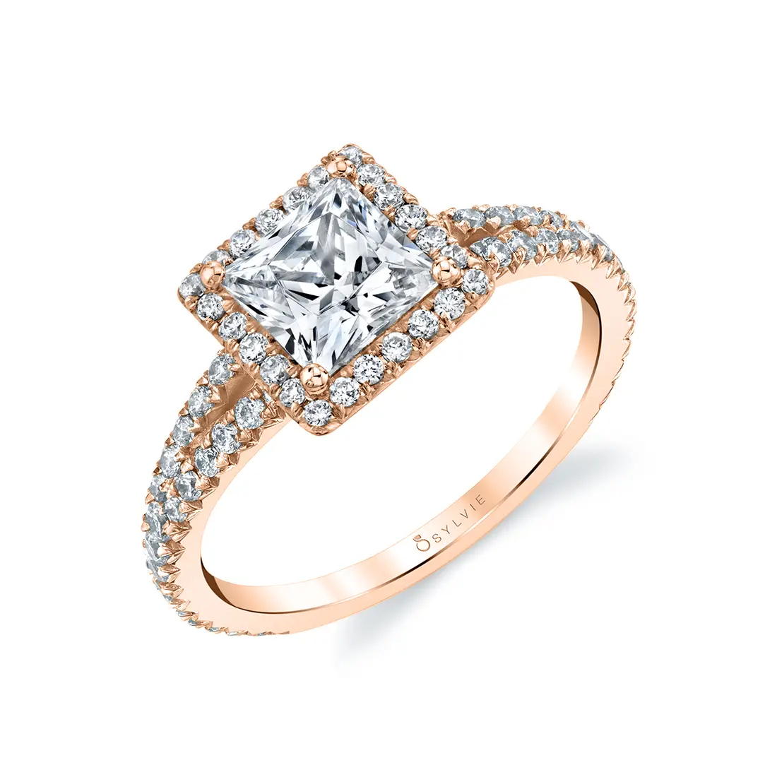 princess cut split shank engagement ring