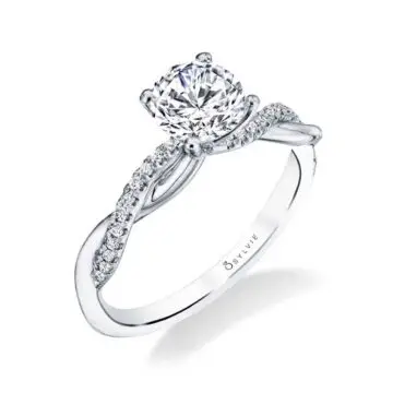 White Gold Round Cut Two Tone Diamond Spiral Engagement Ring - Yasmine