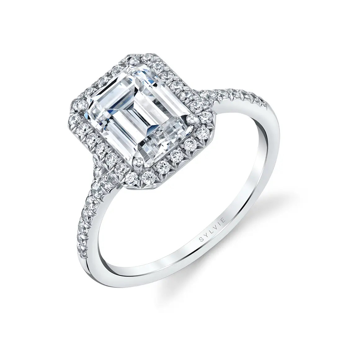 Emerald Cut Halo Engagement Ring 