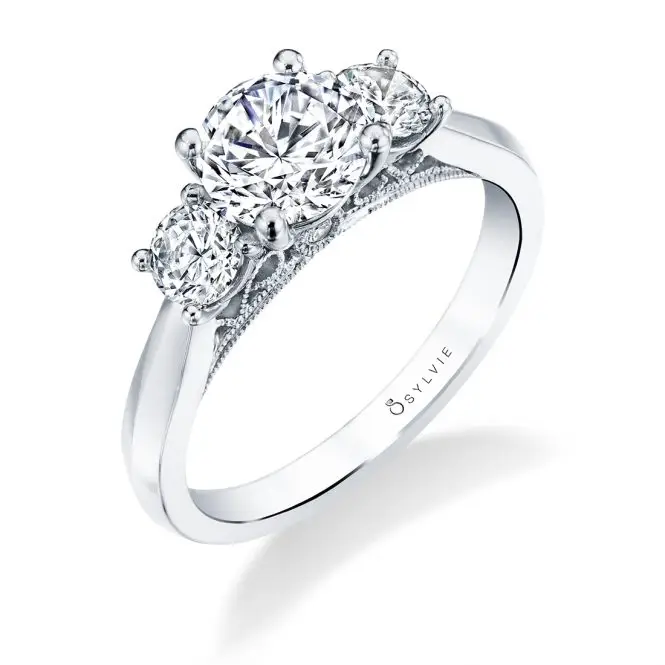 White Gold Round Cut Three Stone Engagement Ring