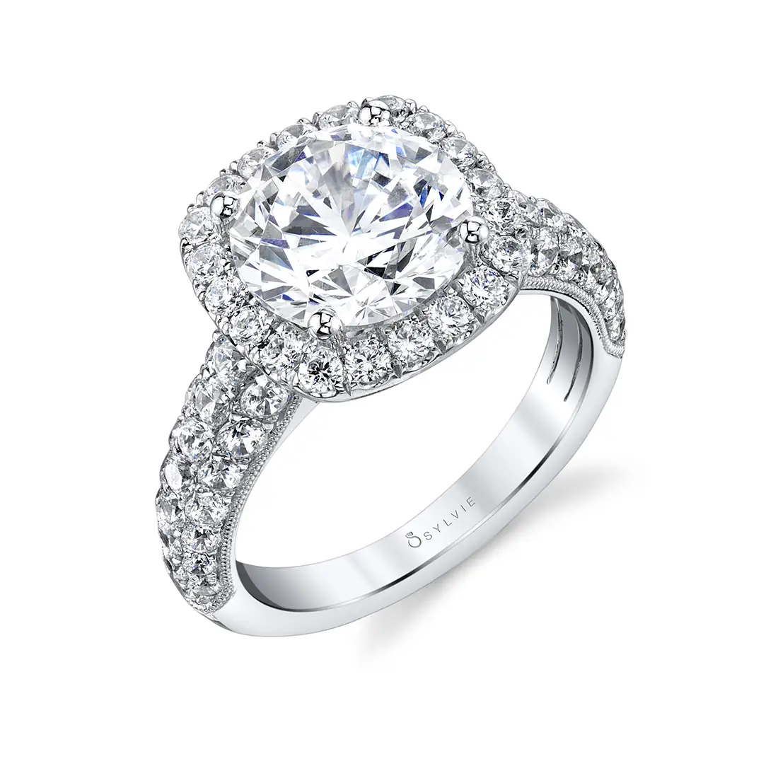 Round Cut Cushion Halo Engagement Ring - Amara