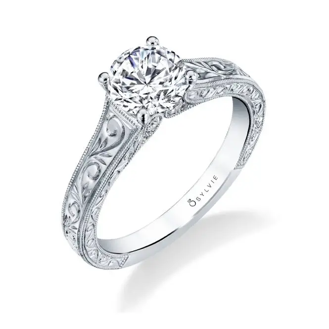 Hand Engraved Engagement Ring by Sylvie