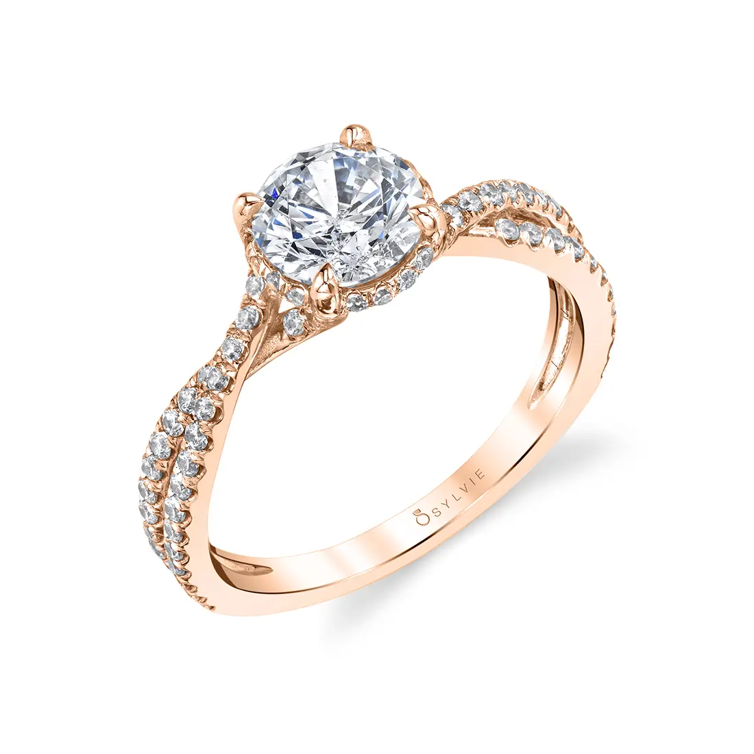 Round Cut Hidden Halo Engagement Ring - Mia