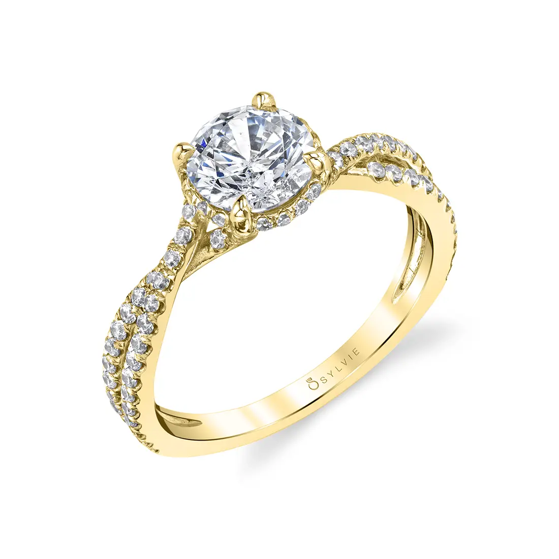 Round Cut Hidden Halo Engagement Ring - Mia