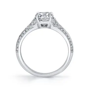 White Gold Round Cut Modern Vintage Engagement Ring - Arianna