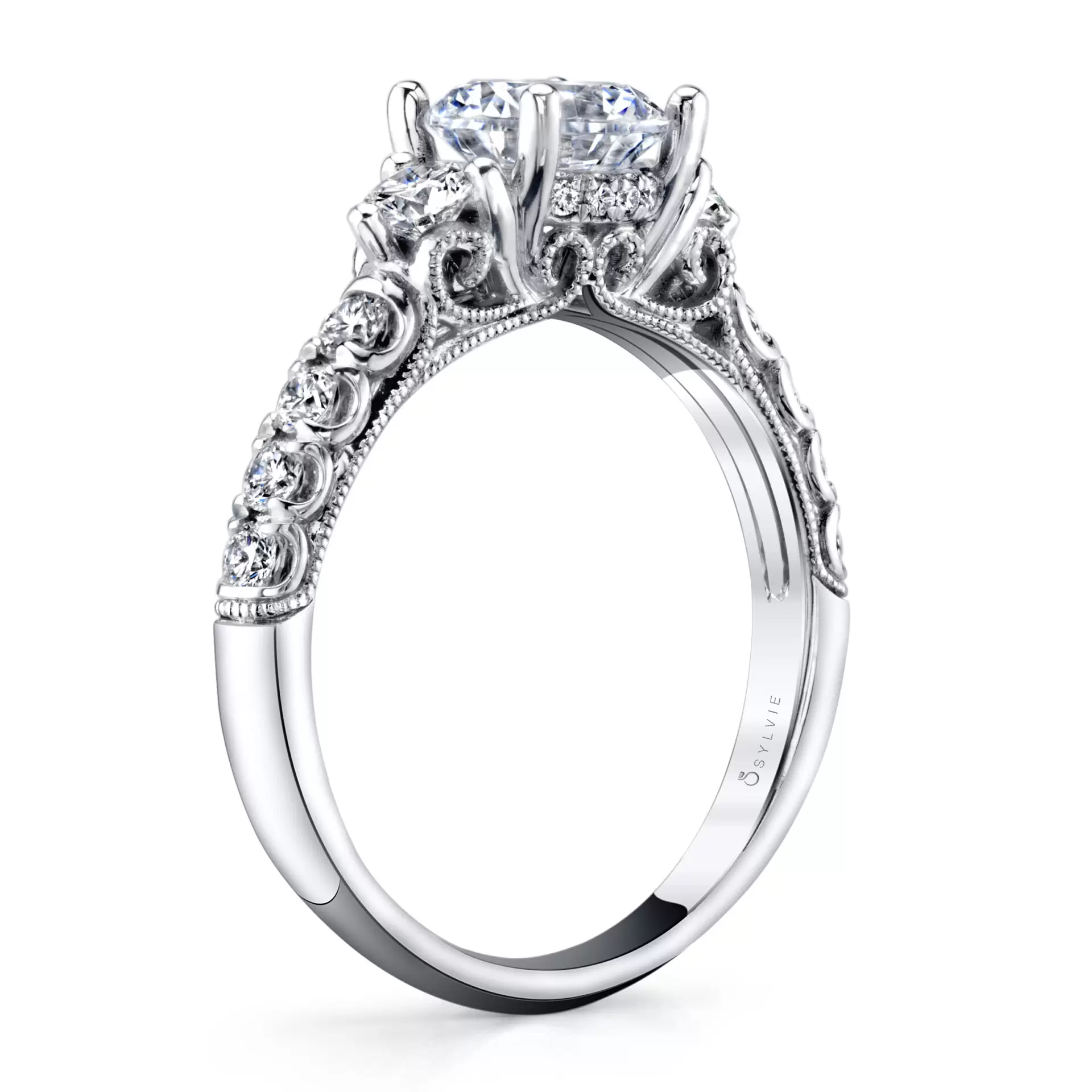 Round Cut Three Stone Engagement Ring - Lara