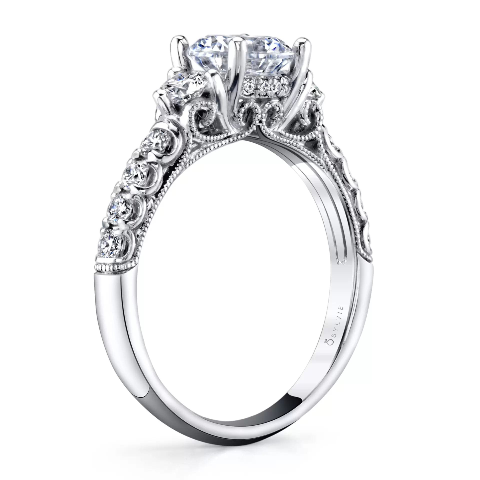 Three stone round brilliant engagement ring best sale