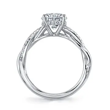 White Gold Round Cut Spiral Engagement Ring with Hidden Halo - Claire