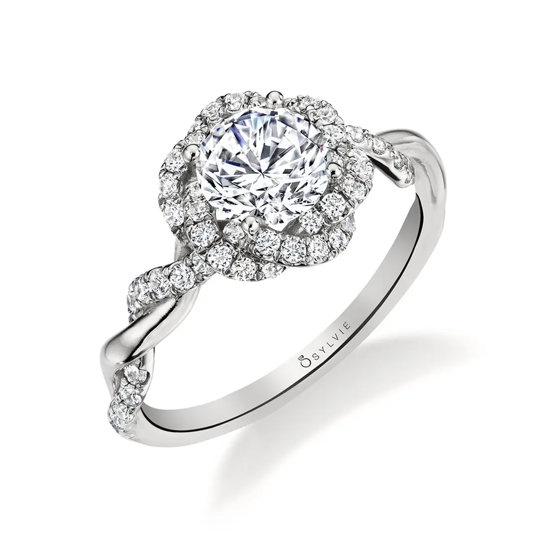 Spiral halo clearance engagement ring
