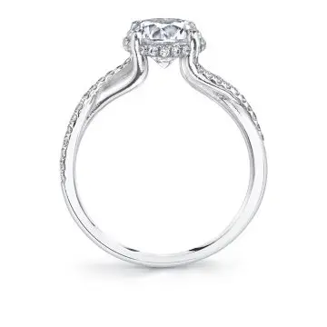 White Gold Round Cut Spiral Engagement Ring with Hidden Halo - Amahle
