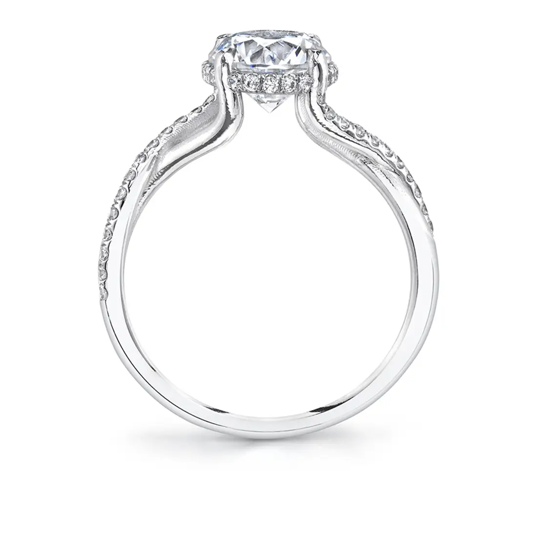 Round Cut Spiral Engagement Ring with Hidden Halo - Amahle