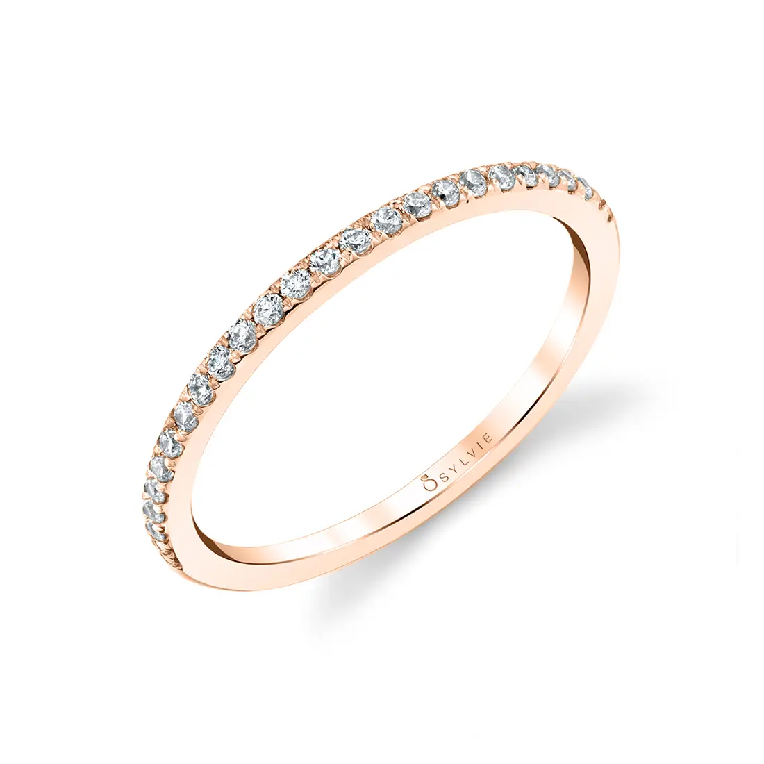 White Gold Round Cut Thin Wedding Band -Serena