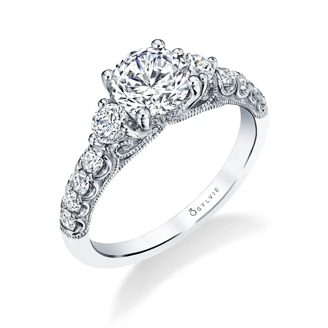 Round Cut Three Stone Engagement Ring - Lara