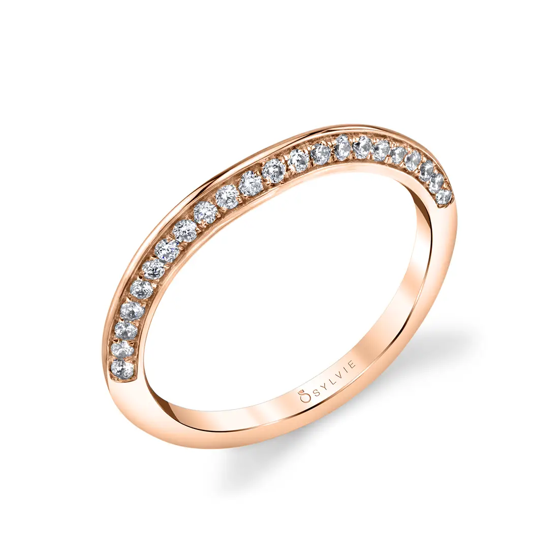 White Gold Round Cut Unique Diamond Wedding Band - Livia