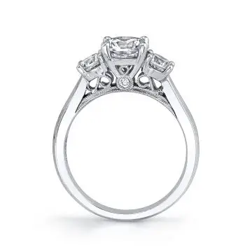 White Gold Round Cut Three Stone Engagement Ring - Carmen