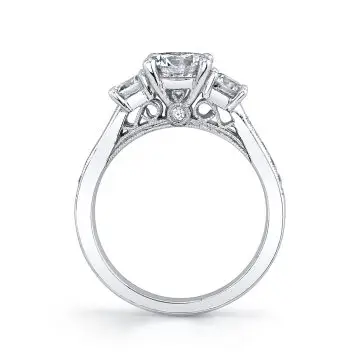 White Gold Round Cut Three Stone Engagement Ring - Catarina