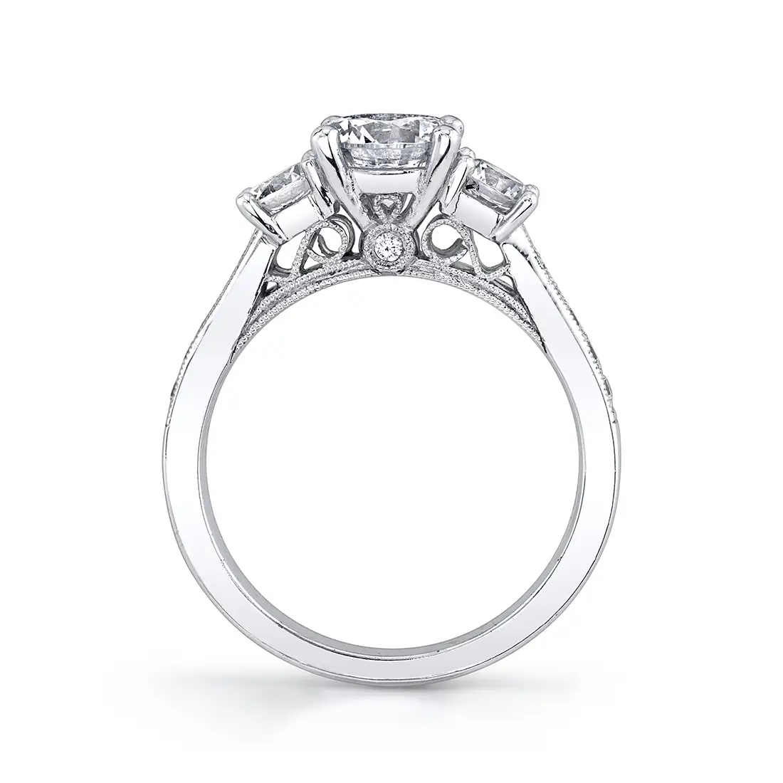 White Gold Round Cut Three Stone Engagement Ring - Catarina