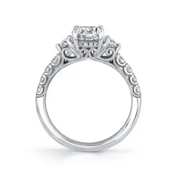 White Gold Round Cut Three Stone Engagement Ring - Lara