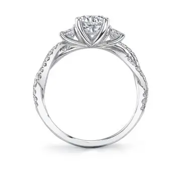 White Gold Round Cut Three Stone Spiral Engagement Ring - Gina