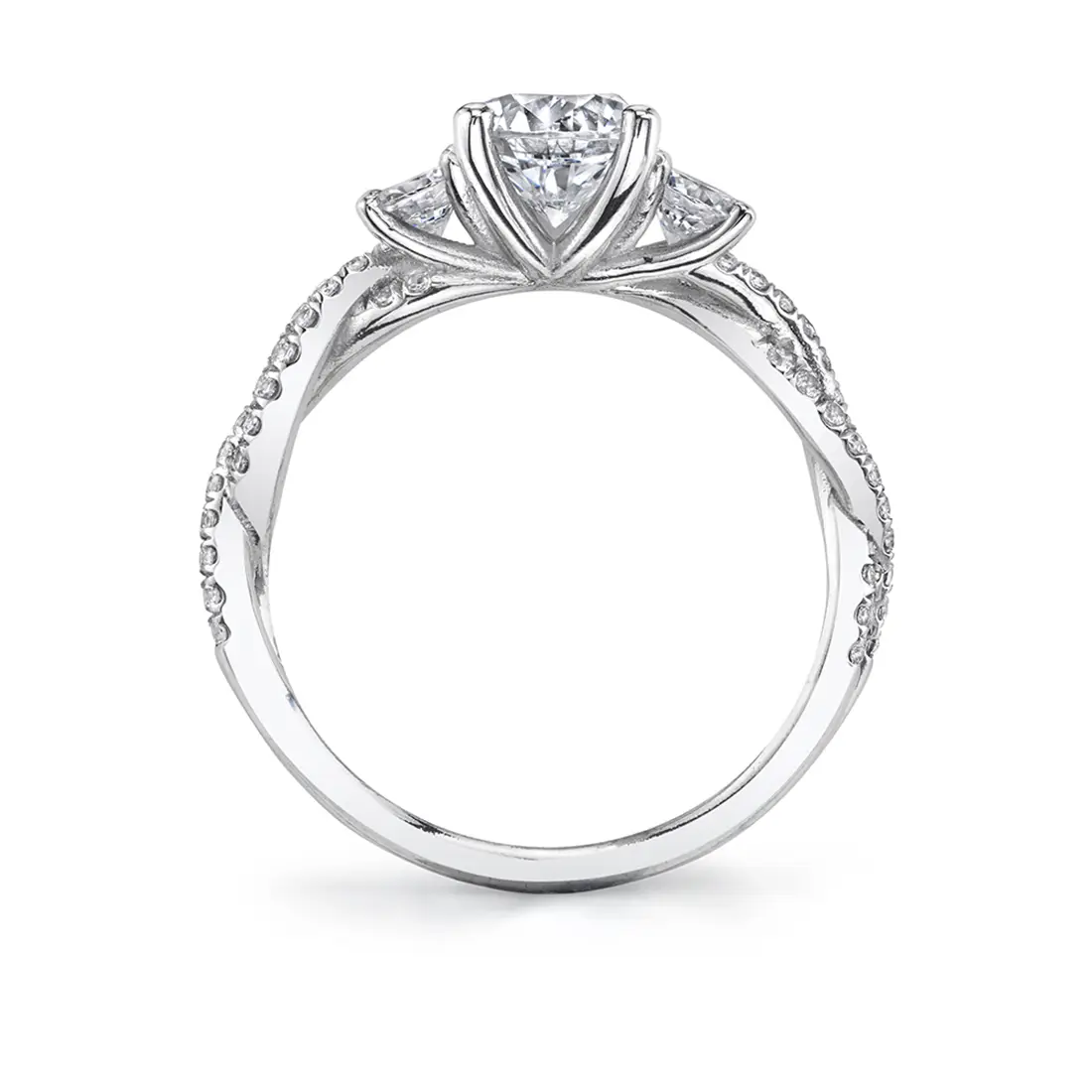 Round Cut Three Stone Spiral Engagement Ring - Gina