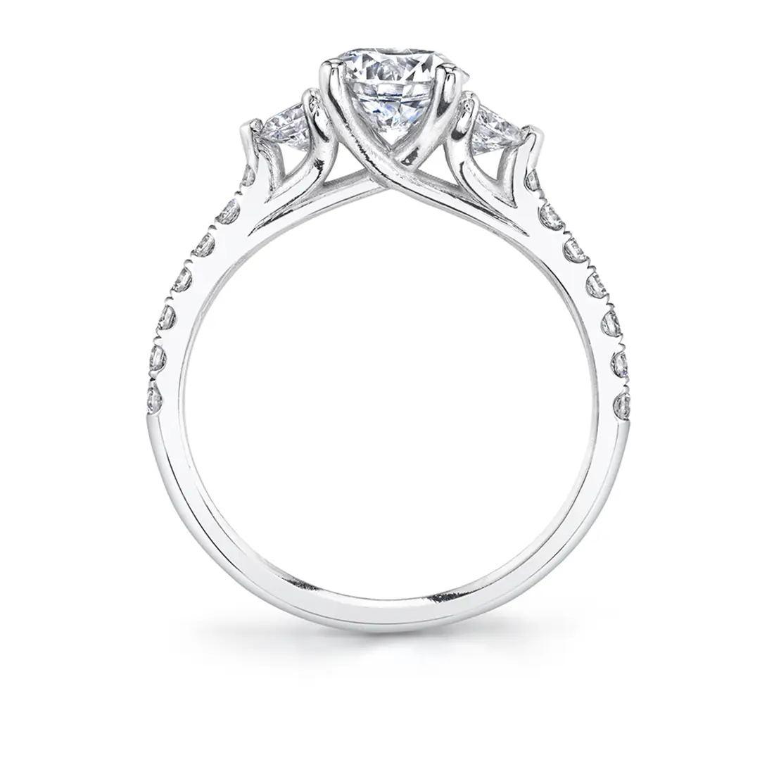 White Gold Round Cut Three Stone Engagement Ring - Tatianna