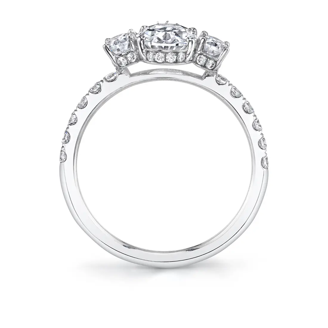 Oval Cut Three Stone Engagement Ring with Oval Sides - Tasya