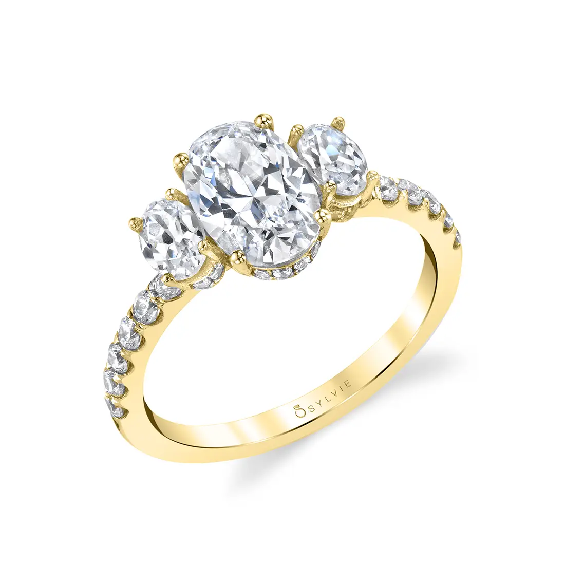 Oval Cut Three Stone Engagement Ring with Oval Sides - Tasya