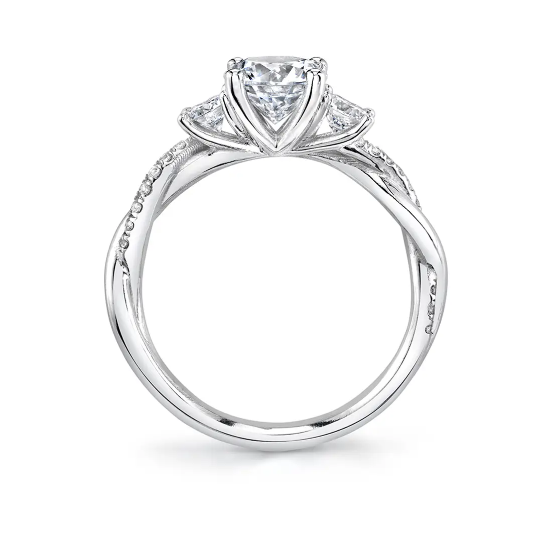Princess Cut Three Stone Spiral Engagement Ring Evangeline Sylvie Jewelry