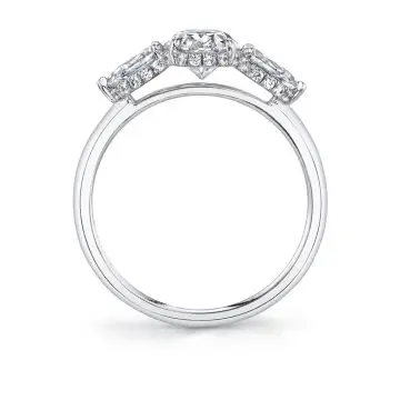 White Gold Three Stone Oval Engagement Ring with Pear Side Stones - Tamryn