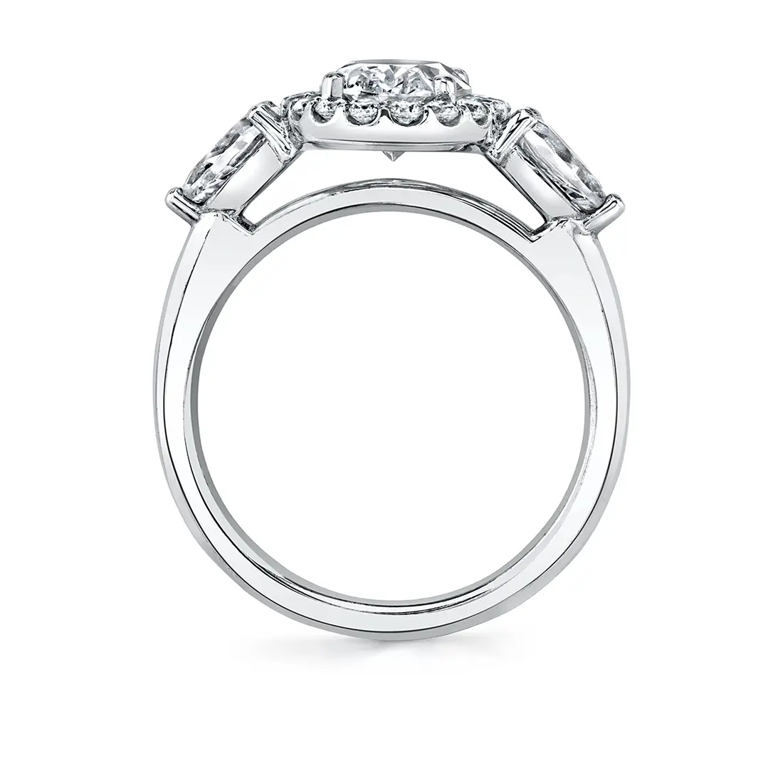 White Gold Three Stone Oval Engagement Ring - Lilliana