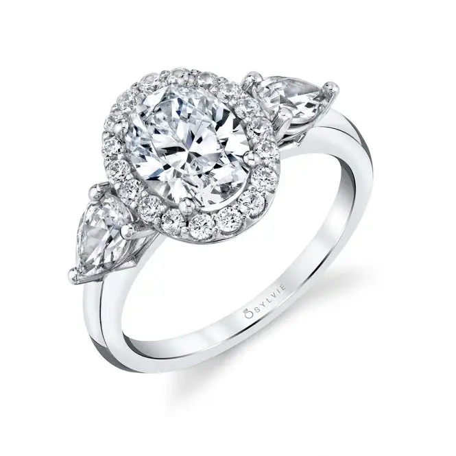 3 stone oval engagement ring with pear sides - Liilliana