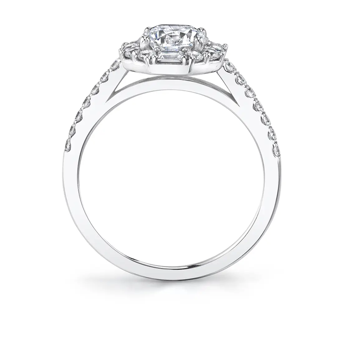 Round Cut With Baguette Halo Engagement Ring - Kira