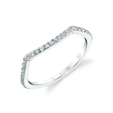 White Gold Round Cut Contoured Wedding Band - Agnia