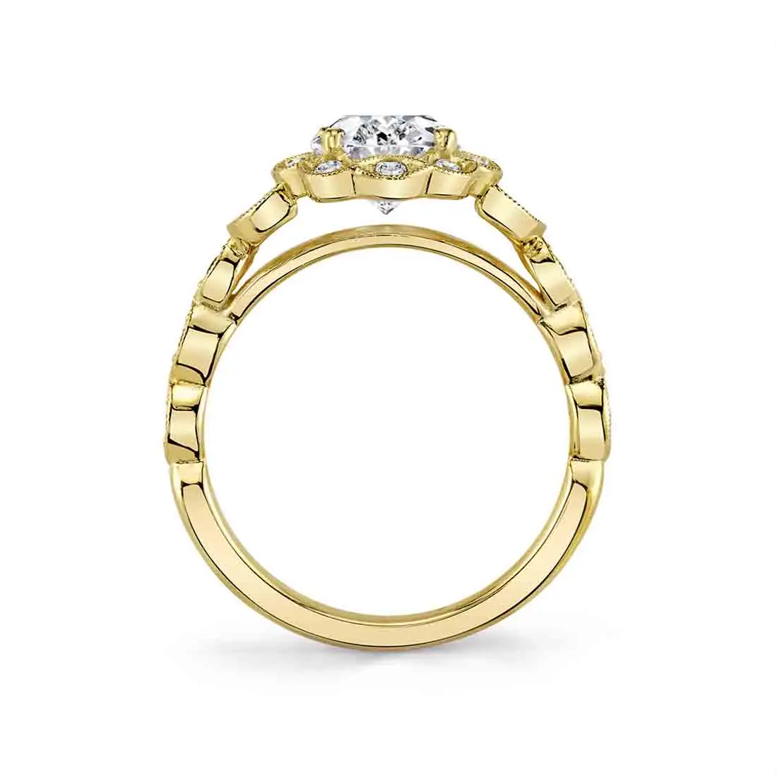 White Gold Marquise Cut Flower Engagement Ring - Jori