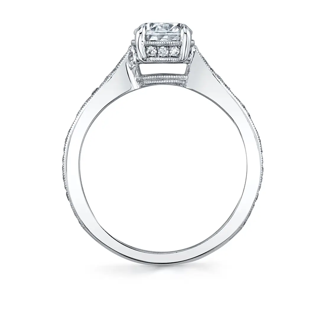 White Gold Flower Engagement Ring - Olive