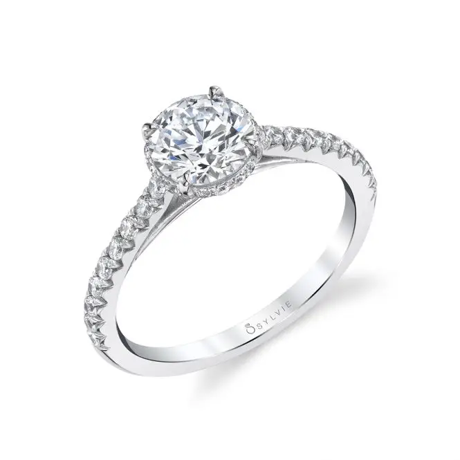 White Gold Round Cut Classic Hidden Halo Engagement Ring