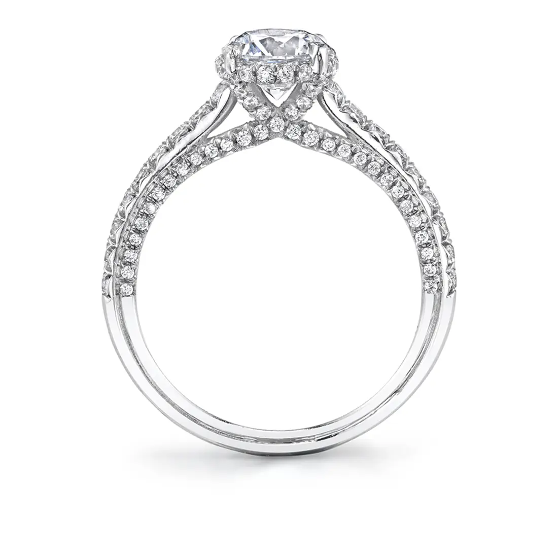 Round Cut Hidden Halo Engagement Ring with Diamond Profile - Layla