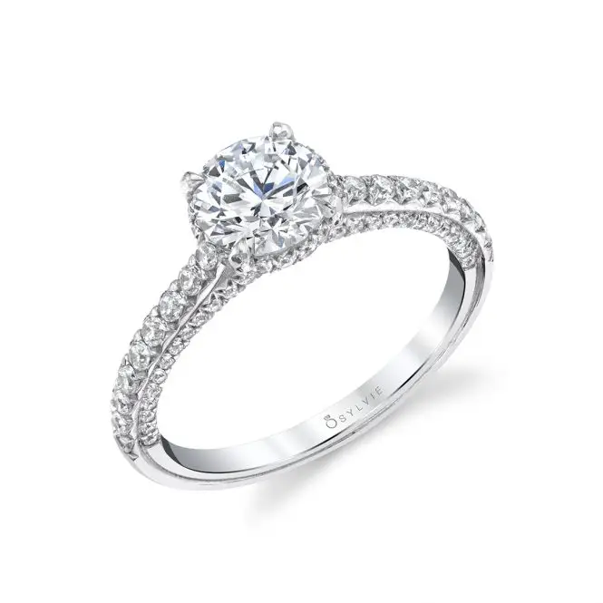 Round Cut Wedding Band with Diamonds on the Side - Layla