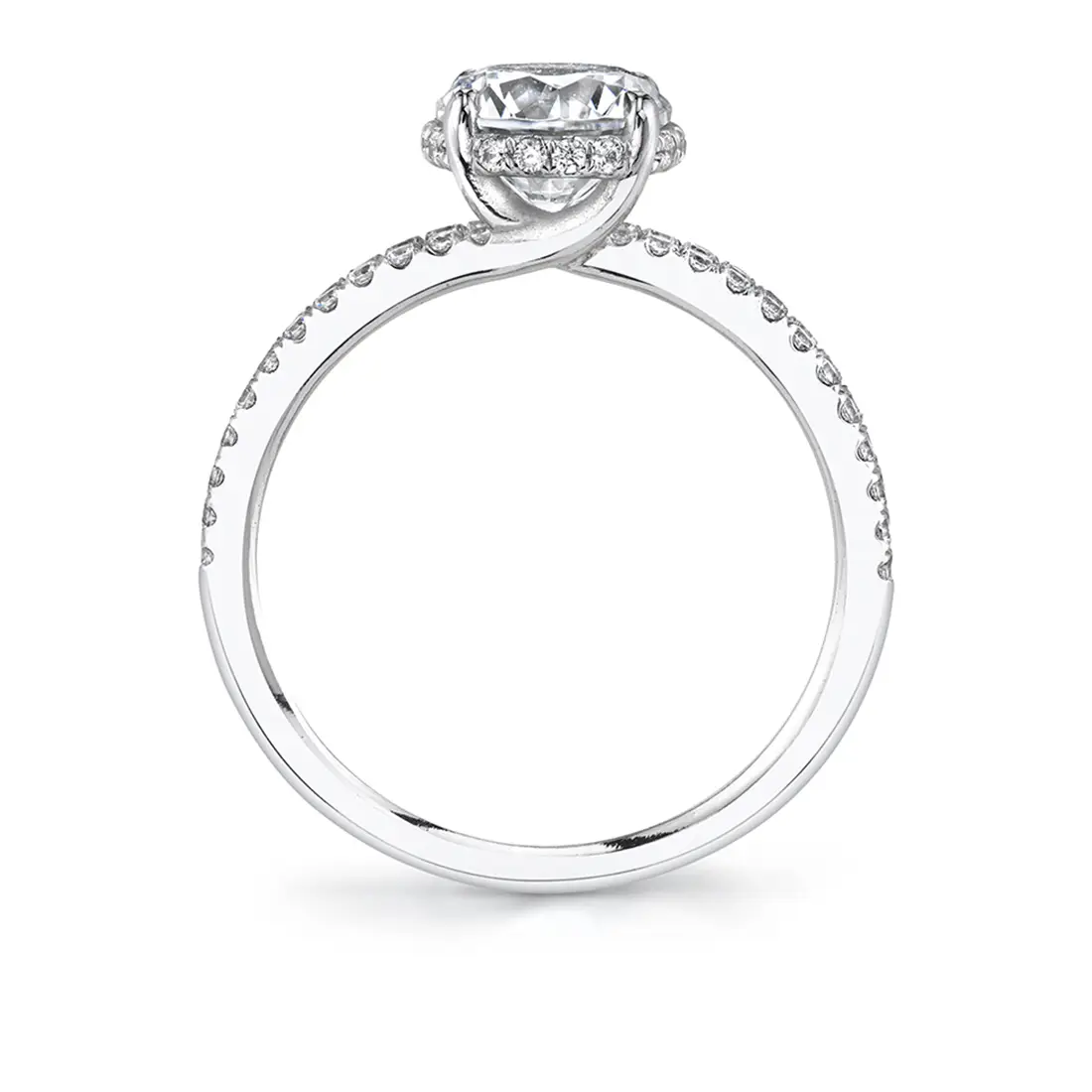 White Gold Round Cut Hidden Halo Engagement Ring With Split Shank - Halle