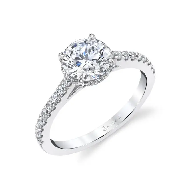 White Gold Round Cut Hidden Halo Engagement Ring