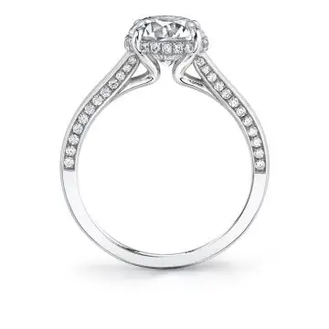 White Gold Round Cut Hidden Halo Engagement Ring with Diamond Profile - Calina