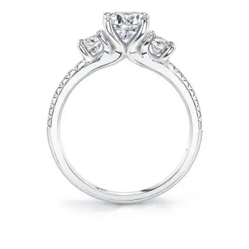 White Gold Round Cut Modern Three Stone Engagement Ring - Gemma