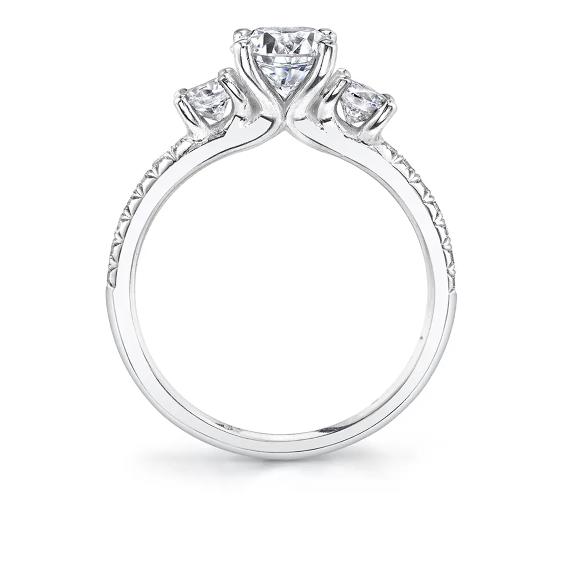 White Gold Marquise Shaped Modern Three Stone Engagement Ring - Gemma