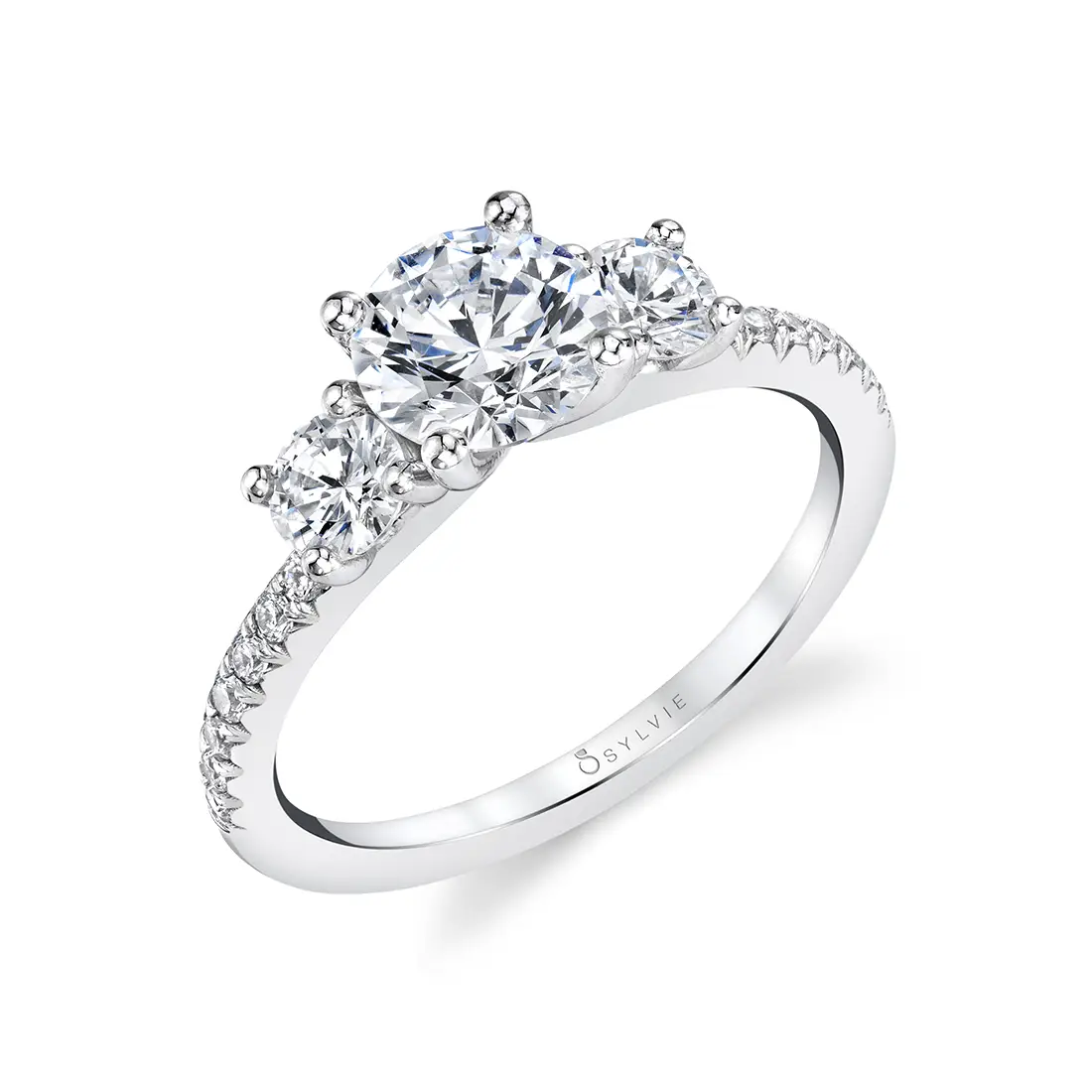 Round Cut Modern Three Stone Engagement Ring - Gemma