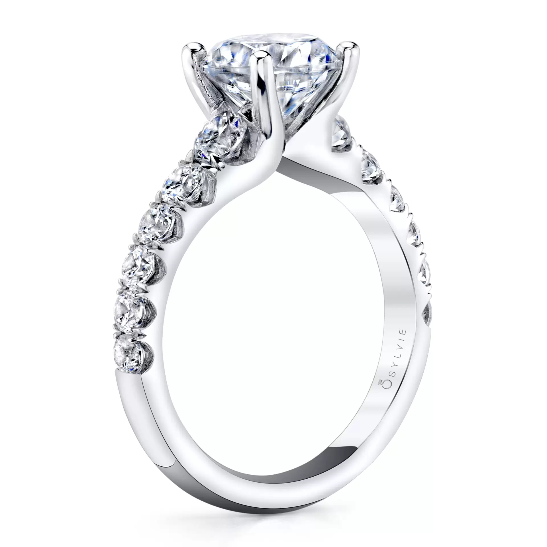 White Gold Wide Band Engagement Ring - Andrea