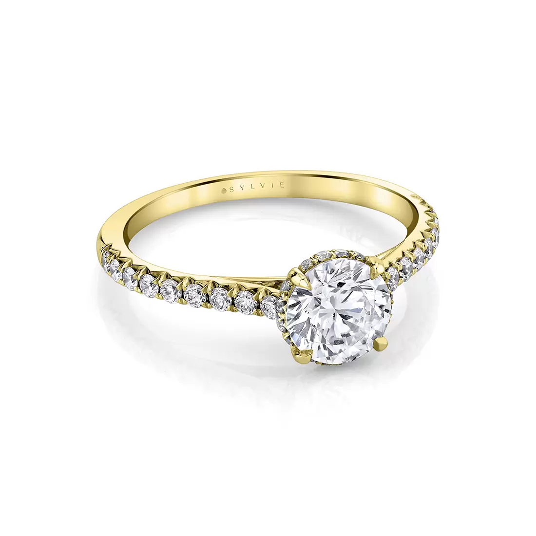White Gold Round Cut Classic Hidden Halo Engagement Ring - Harmonie