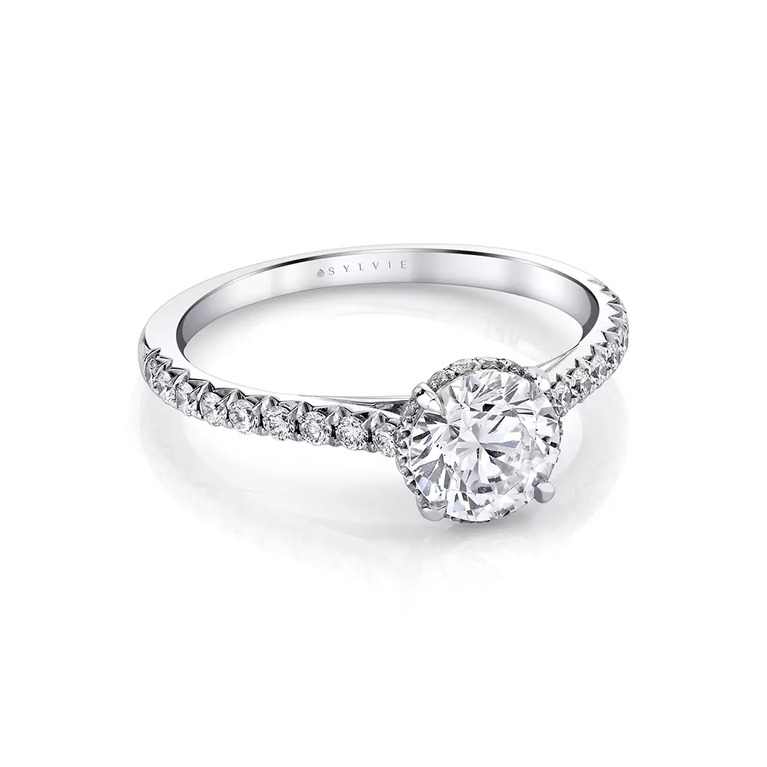 White Gold Round Cut Classic Hidden Halo Engagement Ring - Harmonie