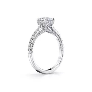 White Gold Round Cut Hidden Halo Engagement Ring with Diamond Profile - Layla