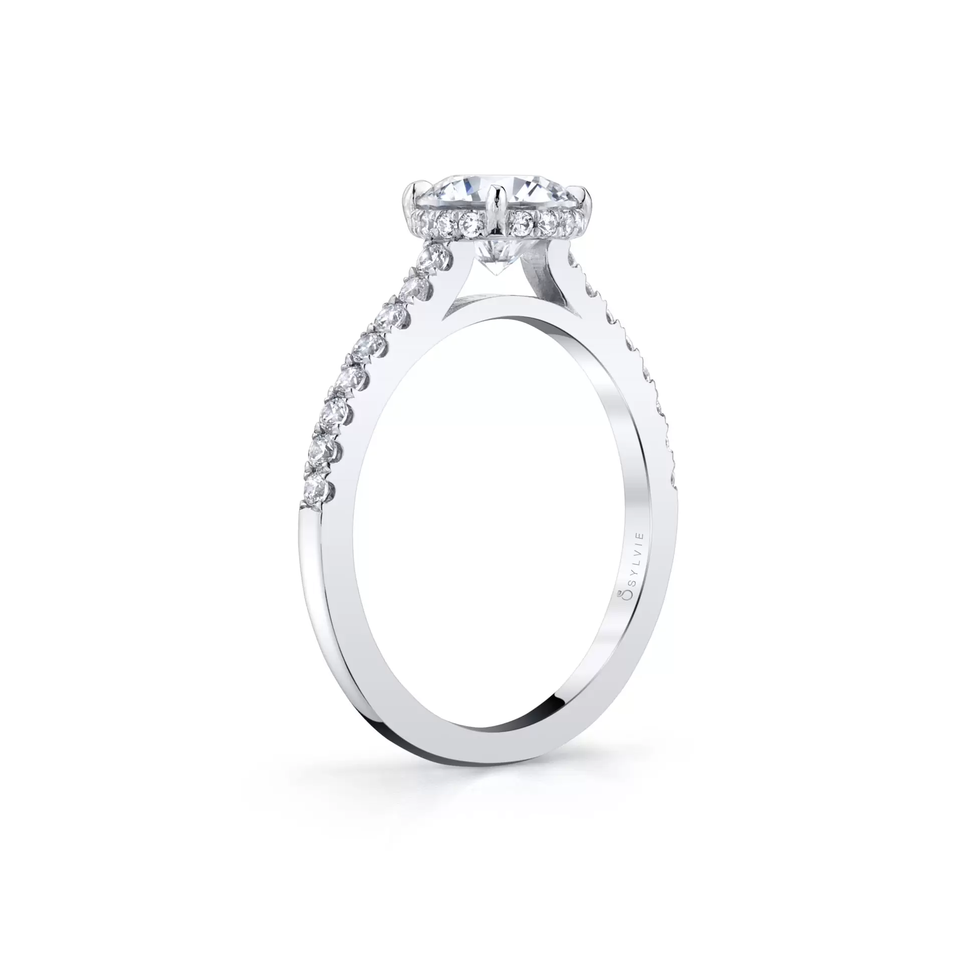 White Gold Round Cut Classic Hidden Halo Engagement Ring - Anastasia