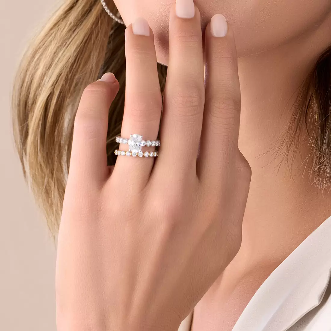 White Gold Oval Cut Single Prong Engagement Ring - Karol - Lifestyle Image - Lifestyle Image